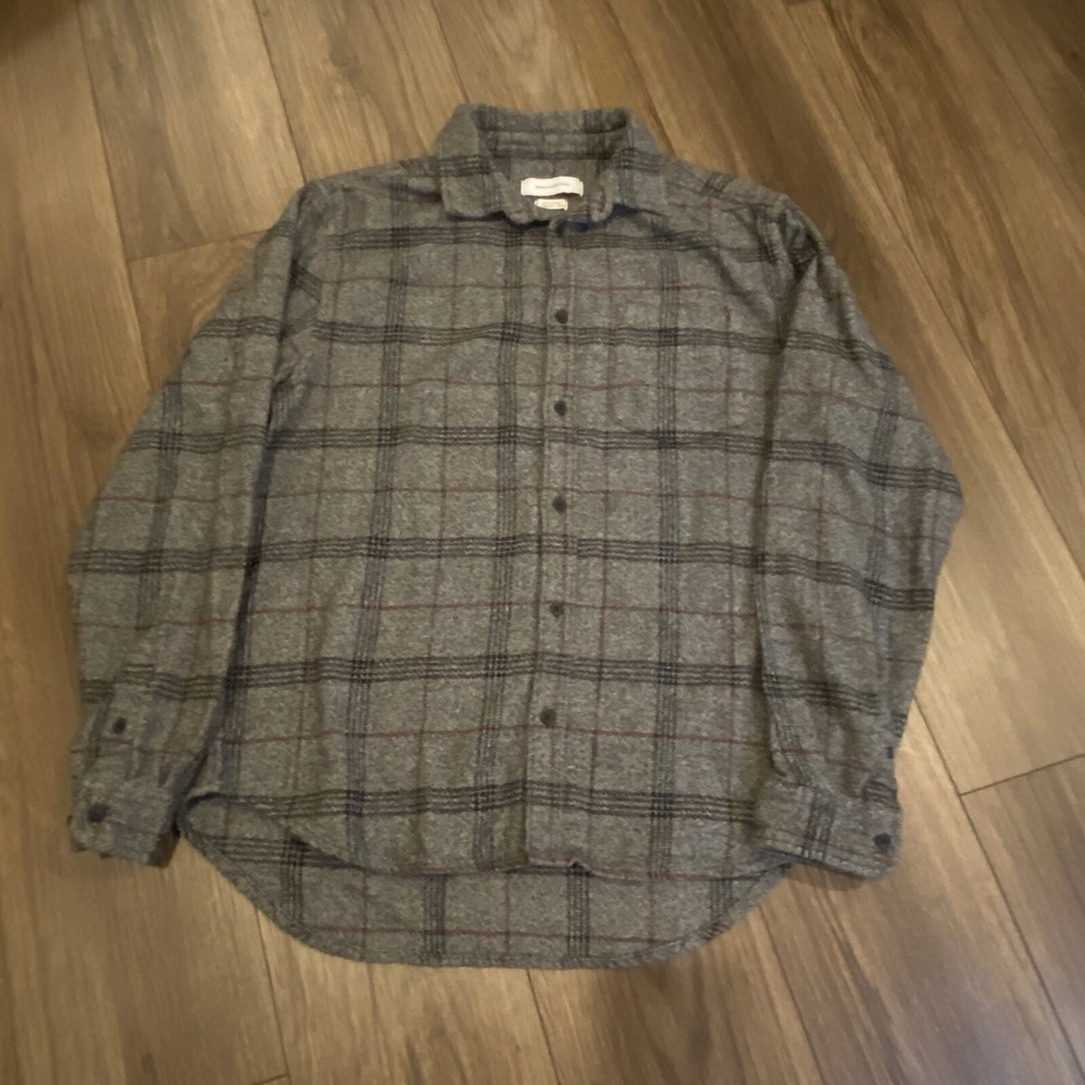 Urban Outfitters Gray Plaid Flannel Long Sleeve‎ Men's Button Up Shirt Size M